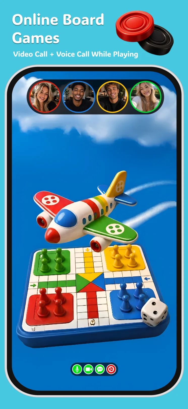 Cardfinity online board game with voice and video call controls